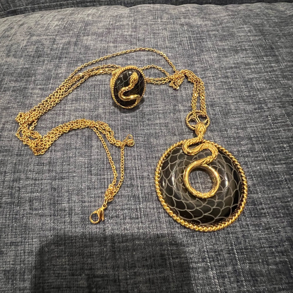 Just Cavalli Gold and Black Snake Motif Necklace Set